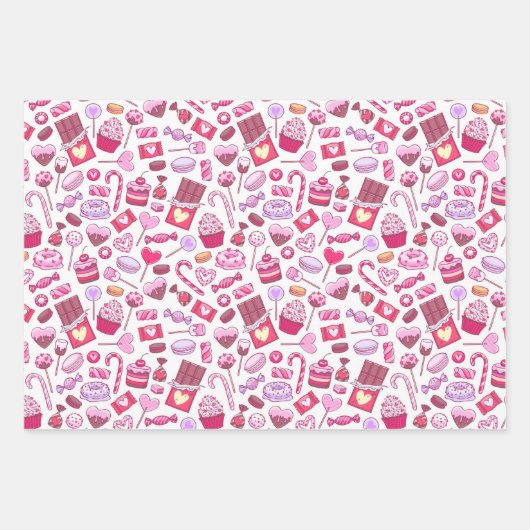 Valentine Süßigkeiten Liebe Geschenkpapier Set (Vorderseite)