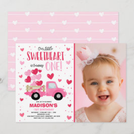 Valentine Sweetheart 1. Geburtstag Pink Red Truck Einladung