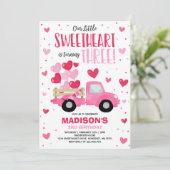 Valentine Sweetheart 3. Geburtstag Pink Red Truck Einladung (Stehend Vorderseite)
