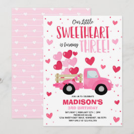 Valentine Sweetheart 3. Geburtstag Pink Red Truck Einladung