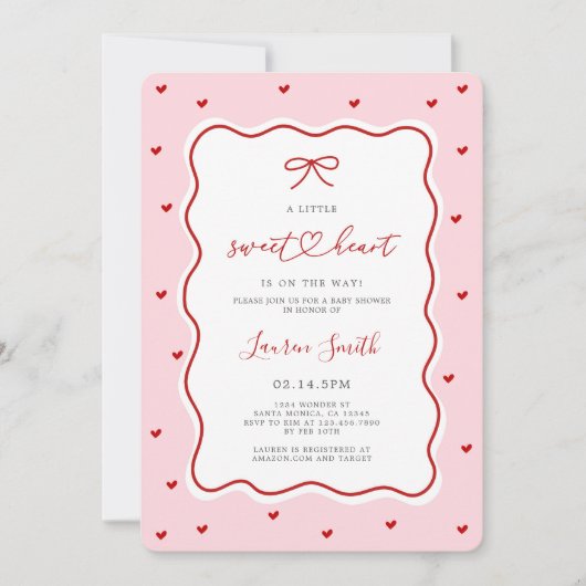 Valentine Sweetheart Baby Shower Einladung (Vorderseite)