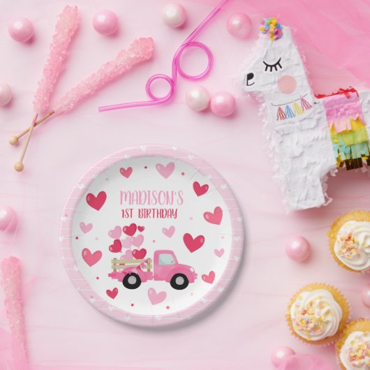 Valentine Sweetheart Pink 1. Geburtstag Party Deko Pappteller (Party)