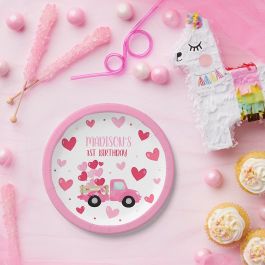 Valentine Sweetheart Pink 1. Geburtstag Party Deko Pappteller (Party)