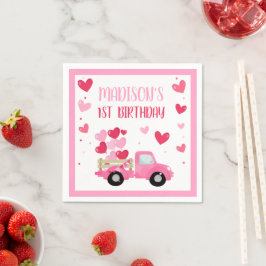 Valentine Sweetheart Pink 1. Geburtstag Party Deko Serviette