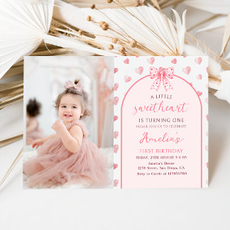 Valentine Sweetheart Pink Hearts Birthday Foto Einladung