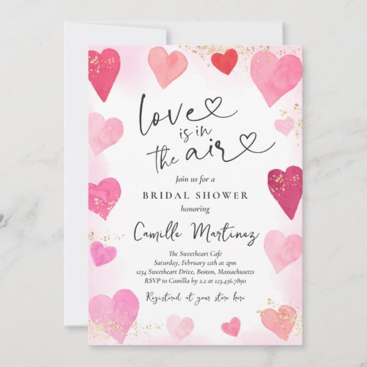 Valentine Sweetheart Pink Red Hearts Brautparty Einladung (Vorderseite)