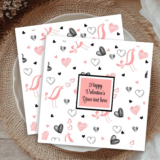 Valentine Tableware Pink Black Love Sketch Napkins Serviette