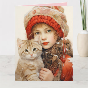 VALENTINE-TAG NIEDLICHE MÄDCHEN- UND KATZKARTE KARTE