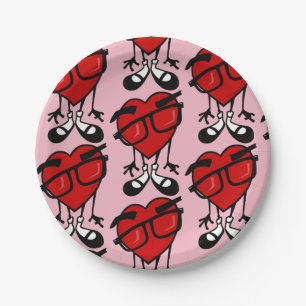 VALENTINE-TAG NIEDLICHE ROTE HERZPATTERPLATTE PAPPTELLER