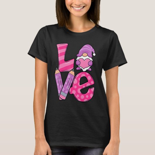 Valentine Teacher Squad Gnome Love Sweethearts Hea T-Shirt (Vorderseite)