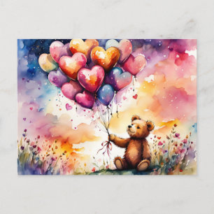 Valentine Teddy Bär mit herzförmigen Ballons Postkarte
