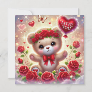 Valentine Teddy Bär mit Rot-Ballon-Liebe Sie Feiertagskarte