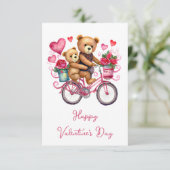 Valentine Teddy Bären auf dem Fahrrad Karte (Stehend Vorderseite)