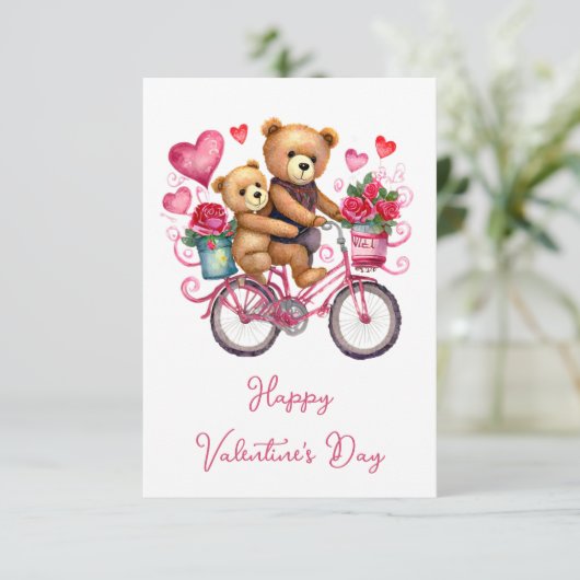 Valentine Teddy Bären auf dem Fahrrad Karte (Stehend Vorderseite)