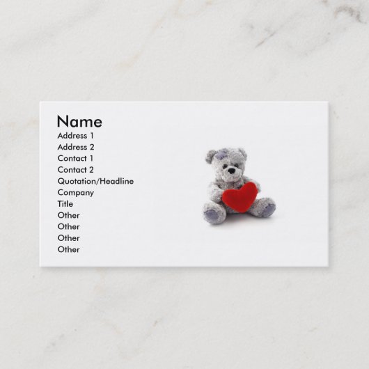 Valentine Teddy Bear Business Card Visitenkarte (Vorderseite)