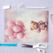 Valentine Teddy Bear Holding Pink Balloons Seidenpapier (Handwerk)