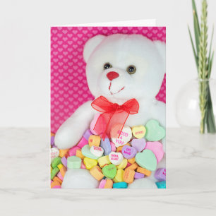 Valentine Teddy Bear in Candy Hearts Feiertagskarte