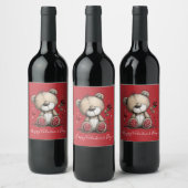 Valentine Teddy Bear with Rose and Hearts Weinetikett (Flaschen)