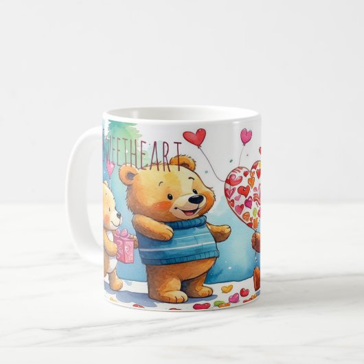 Valentine Teddy Bears Sharing Heart Shaped Candies Kaffeetasse (Vorderseite Links)