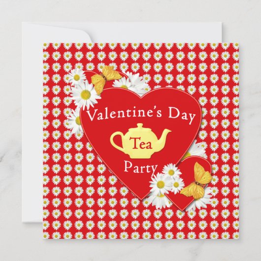 Valentine-Tee-Party-Gänseblümchen-Einladung Einladung (Vorderseite)