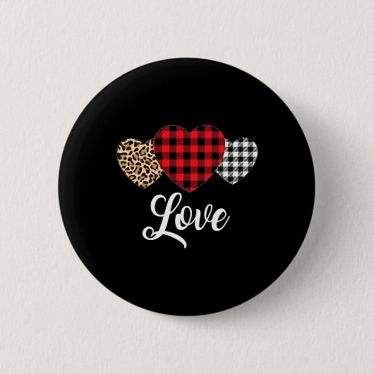 Valentine Three Hearts Leopard Buffalo Kariert Val Button (Vorderseite)