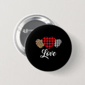 Valentine Three Hearts Leopard Buffalo Kariert Val Button (Vorne & Hinten)