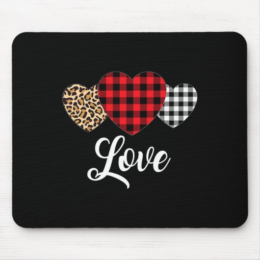 Valentine Three Hearts Leopard Buffalo Kariert Val Mousepad (Vorne)