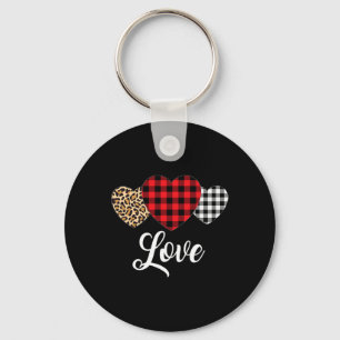 Valentine Three Hearts Leopard Buffalo Kariert Val Schlüsselanhänger