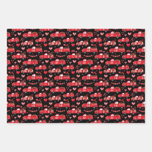 Valentine Trucks auf rosa, weiß und schwarz Geschenkpapier Set (Vorderseite 3)