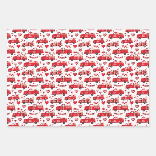 Valentine Trucks auf rosa, weiß und schwarz Geschenkpapier Set (Vorderseite 2)