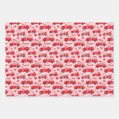 Valentine Trucks auf rosa, weiß und schwarz Geschenkpapier Set (Vorderseite)