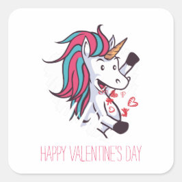 Valentine Unicorn Quadratischer Aufkleber