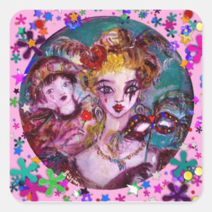 VALENTINE VENEZIANISCH MASQUERADE CONFETTI QUADRATISCHER AUFKLEBER