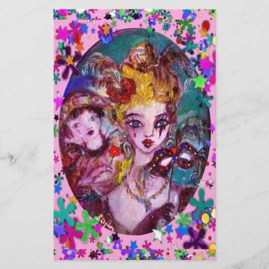 VALENTINE VENEZIANISCH MASQUERADE MASKS Pink Confe Briefpapier (Vorderseite)