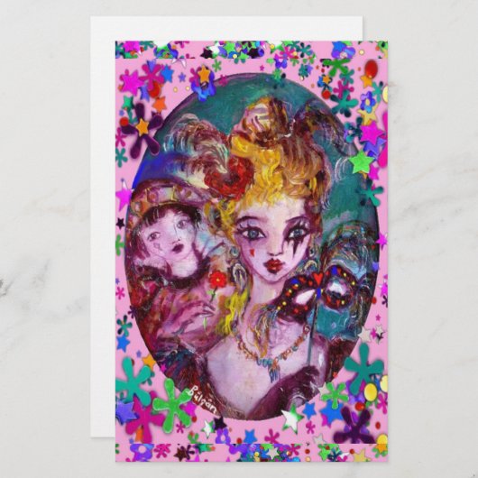 VALENTINE VENEZIANISCH MASQUERADE MASKS Pink Confe Briefpapier (Vorne/Hinten)