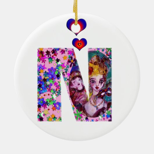 VALENTINE VENEZIANISCH MASQUERADE MONOGRAM N SCHRE KERAMIKORNAMENT (Hinten)