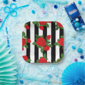 valentine vertical stripes red roses romantic pappteller (Party)
