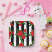 valentine vertical stripes red roses romantic pappteller (Party)