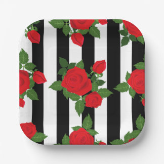 valentine vertical stripes red roses romantic pappteller