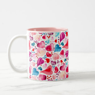 Valentine Watercolor Hearts and Confetti Zweifarbige Tasse