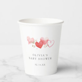 Valentine Watercolor Hearts Girl Babydusche Pappbecher