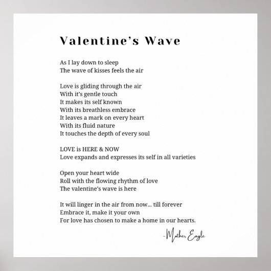 Valentine Wave Liebe Gedicht Plakatwand Kunst Deko (Vorne)