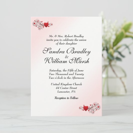 Valentine Wedding Einladung (Stehend Vorderseite)