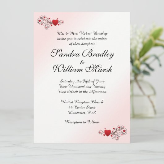 Valentine Wedding Einladung (Stehend Vorderseite)