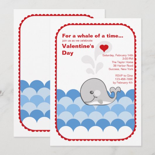 Valentine Whale Einladung (Vorne/Hinten)