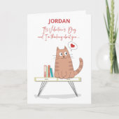 Valentine Whimsical Cat on Table Thinking Karte (Vorderseite)