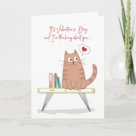 Valentine Whimsical Cat on Table Thinking Karte