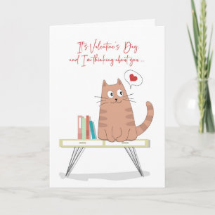 Valentine Whimsical Cat on Table Thinking Karte