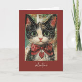 Valentine Whimsical Painterly Cat Red Heart Karte (Vorderseite)