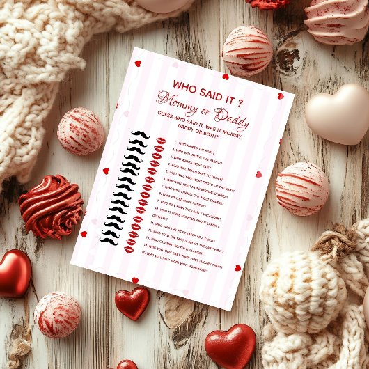 Valentine who said it Baby shower game Card Einladung